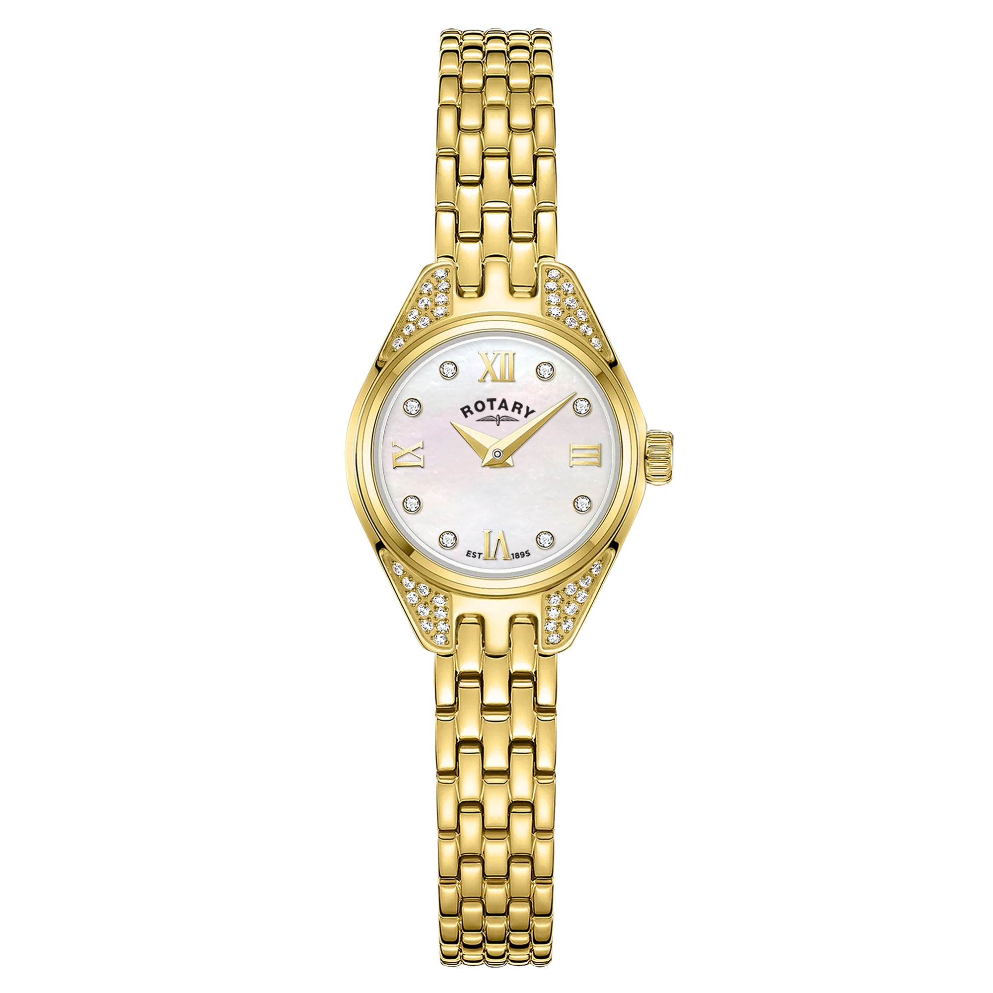 Rotary Cocktail 20mm Mother of Pearl Yellow Gold PVD Bracelet Quartz Ladies Watch