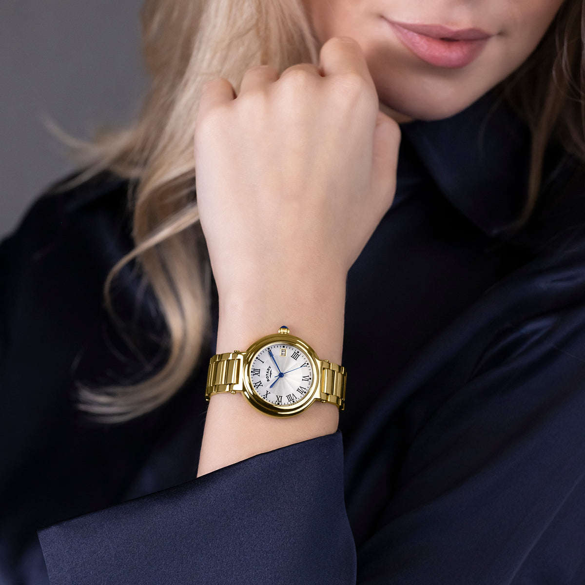 Rotary Heritage 34mm White Dial Yellow Gold PVD Bracelet Quartz Ladies Watch