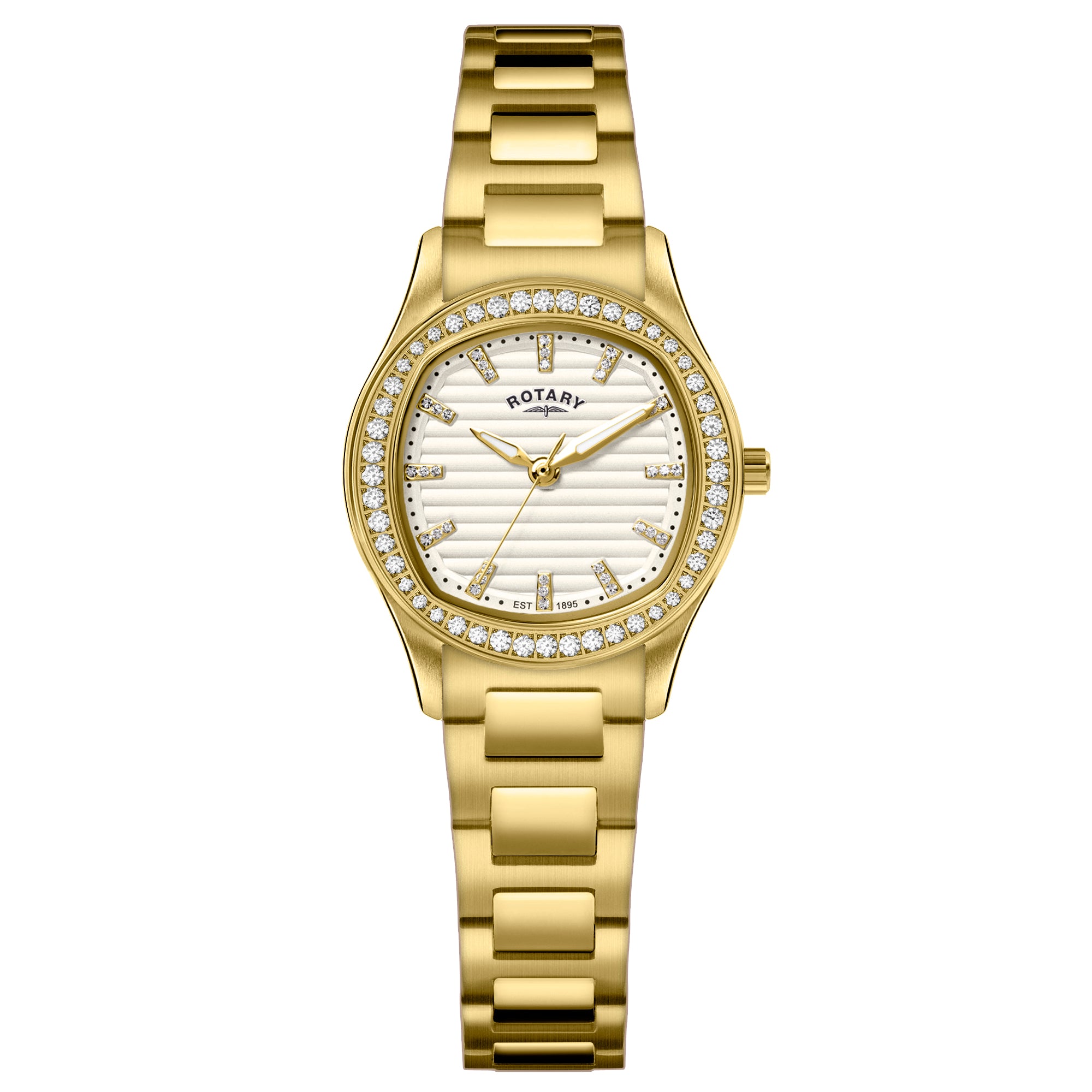Rotary Brilliance 28mm White Dial Yellow Gold PVD Bracelet Quartz Ladies Watch