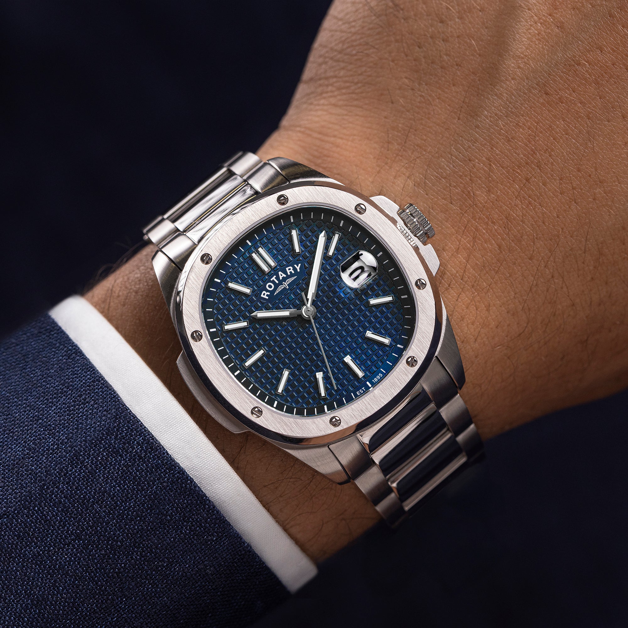 Rotary Apex100 40mm Blue Stainless Steel Bracelet Quartz Mens Watch