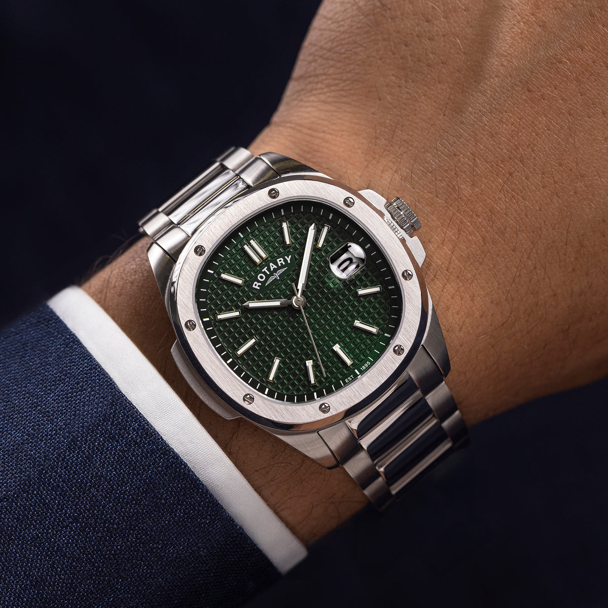Rotary Apex100 40mm Green Stainless Steel Bracelet Quartz Mens Watch