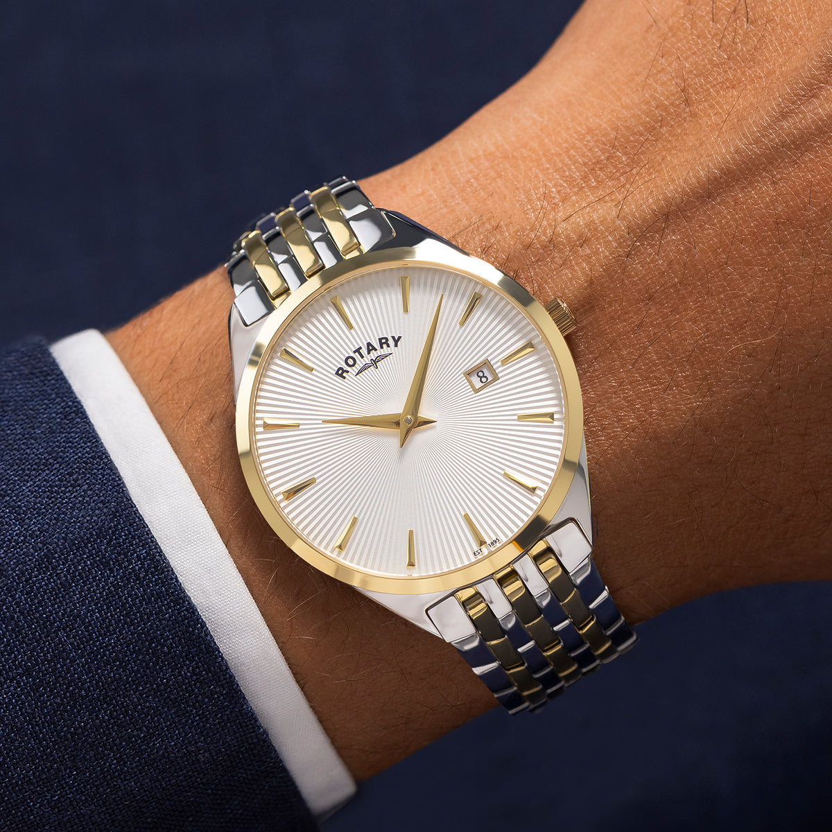Rotary Ultra Slim 38mm Two-Tone Yellow Gold PVD Bracelet Quartz Mens Watch