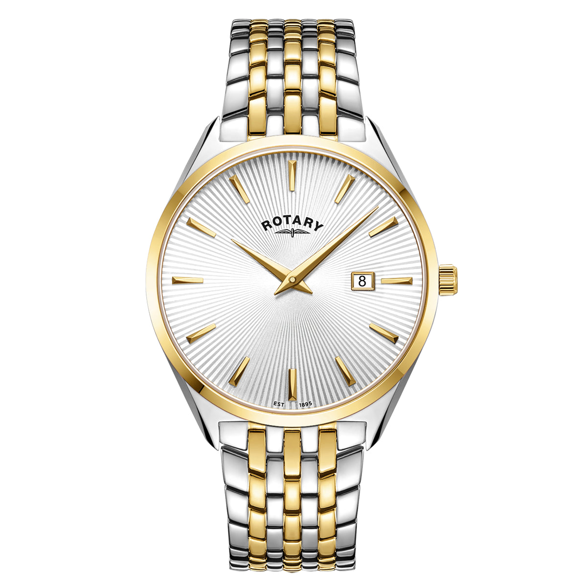 Rotary Ultra Slim 38mm Two-Tone Yellow Gold PVD Bracelet Quartz Mens Watch