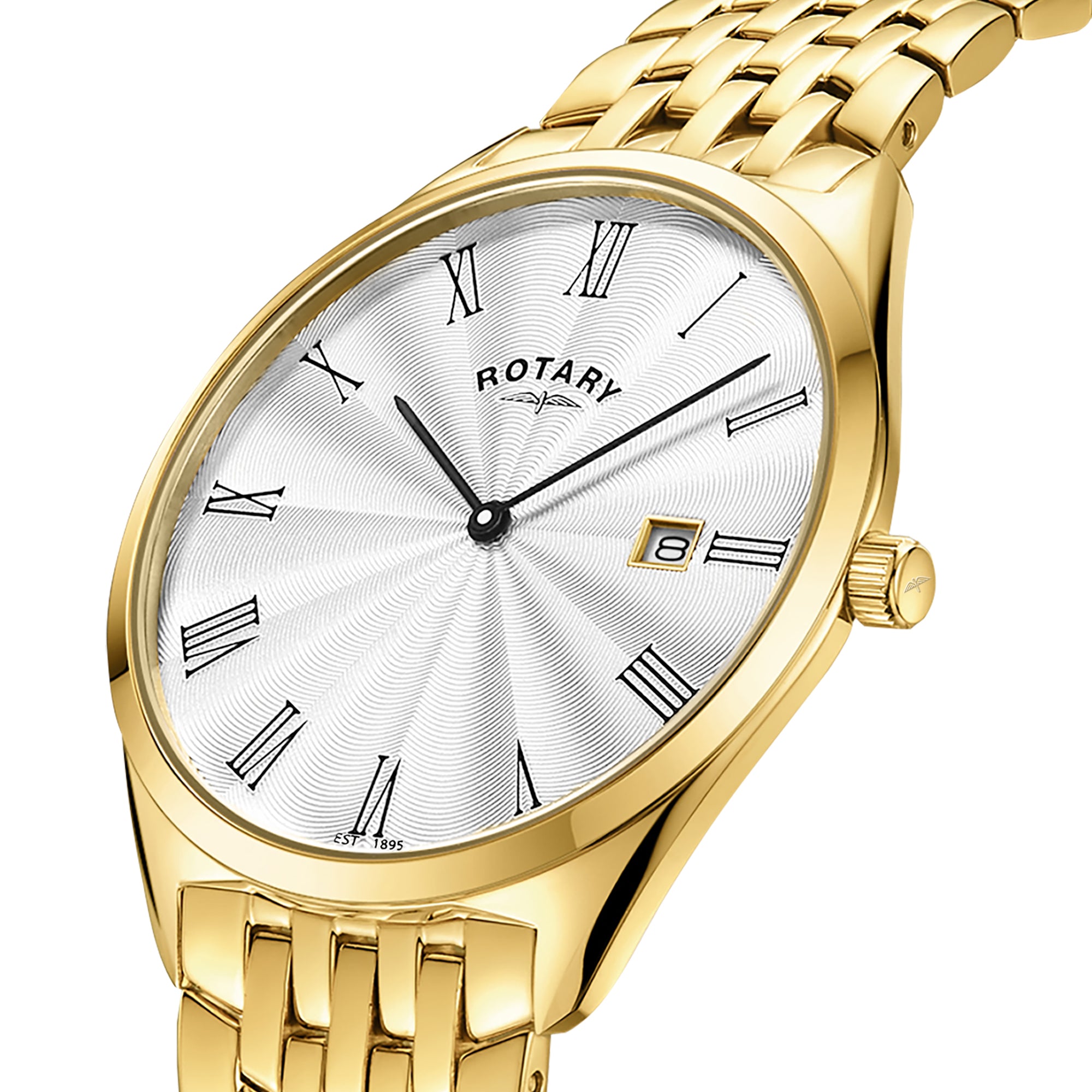 Rotary Ultra Slim 38mm Yellow Gold PVD Bracelet Quartz Mens Watch
