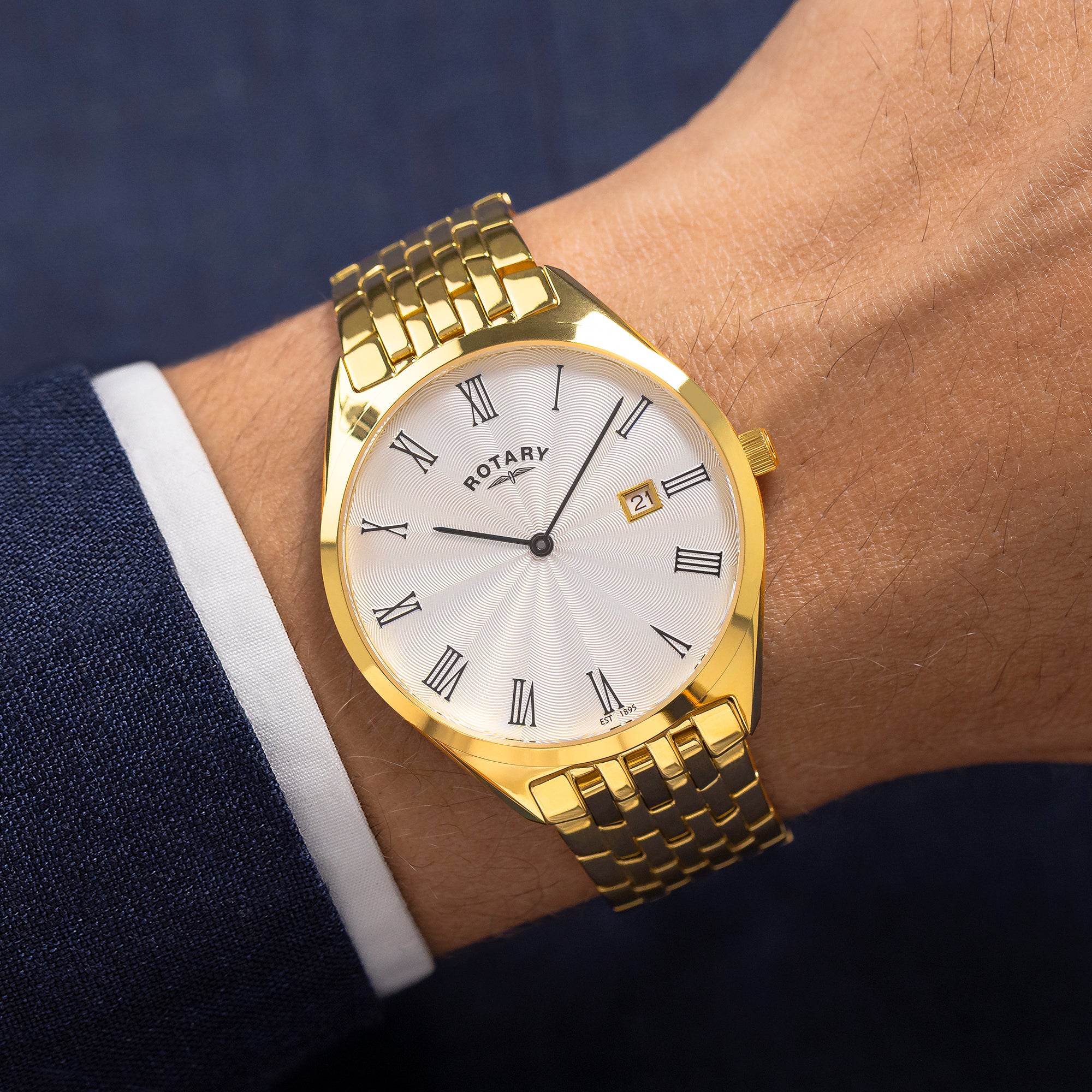 Rotary Ultra Slim 38mm Yellow Gold PVD Bracelet Quartz Mens Watch