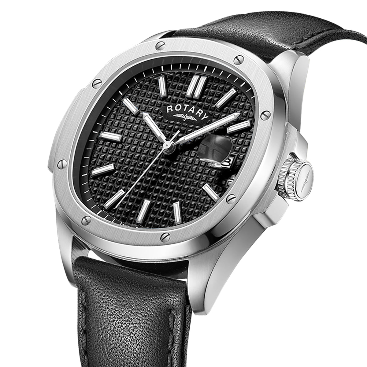 Rotary Apex100 40mm Stainless Steel Black Dial Black Leather Quartz Mens Watch
