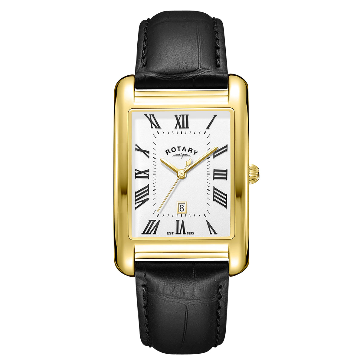 Rotary Heritage Astoria 29mm White Dial Yellow Gold PVD Black Leather Quartz Mens Watch