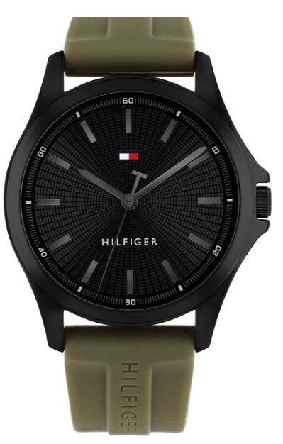 Tommy Hilfiger Gents Bruce Quartz Watch 43mm Black Dial with Green Silicone Strap