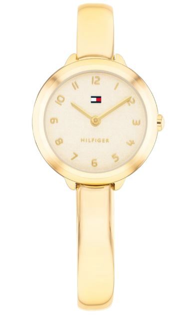 Tommy Hilfiger Ladies Demi Quartz Watch 26mm Gold Tone Dial Yellow Gold Plated Half Bangle Bracelet