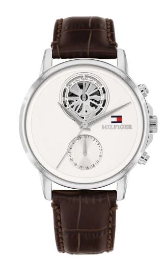 Tommy Hilfiger Gents Stewart Quartz Watch 40mm White Dial with Brown Leather Strap