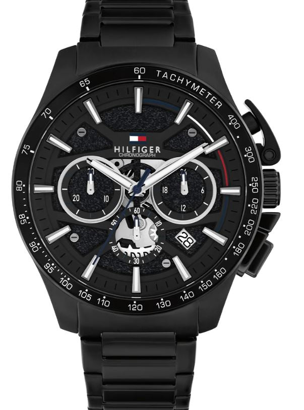 Tommy Hilfiger Mens Bank Chronograph Black 44mm watch