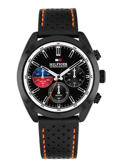 Tommy Hilfiger Hudson Chronograph 40mm Black Dial Black Leather Strap Quartz Mens Watch