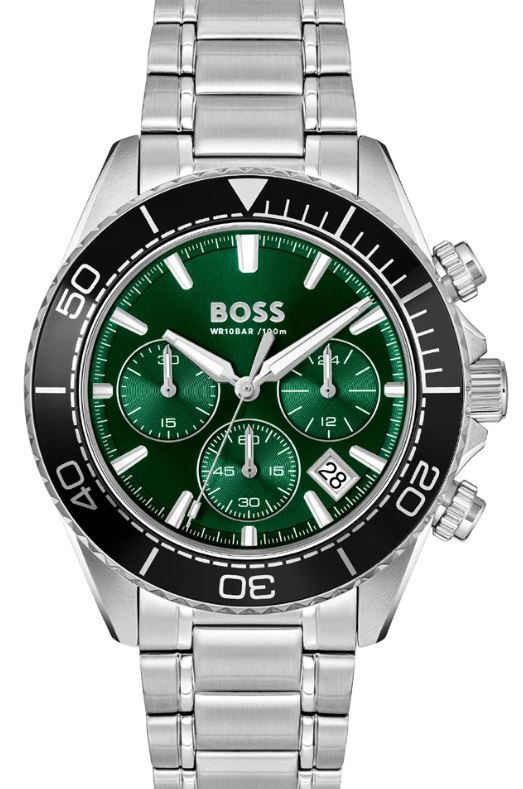 Hugo Boss Gents Sealiner Quartz Chronograph Watch 44mm Green Dial with Black Bezel