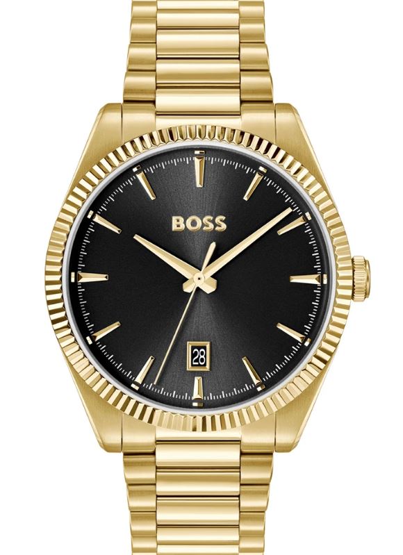 Hugo Boss Gents Cheswick Quartz Watch 40mm Black Dial with Yellow Gold Plated Bracelet