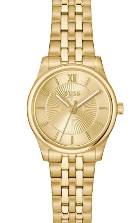 Hugo Boss Ladies Graceful Mina Quartz Watch 25mm Yellow Gold Plated Gold Tone Dial