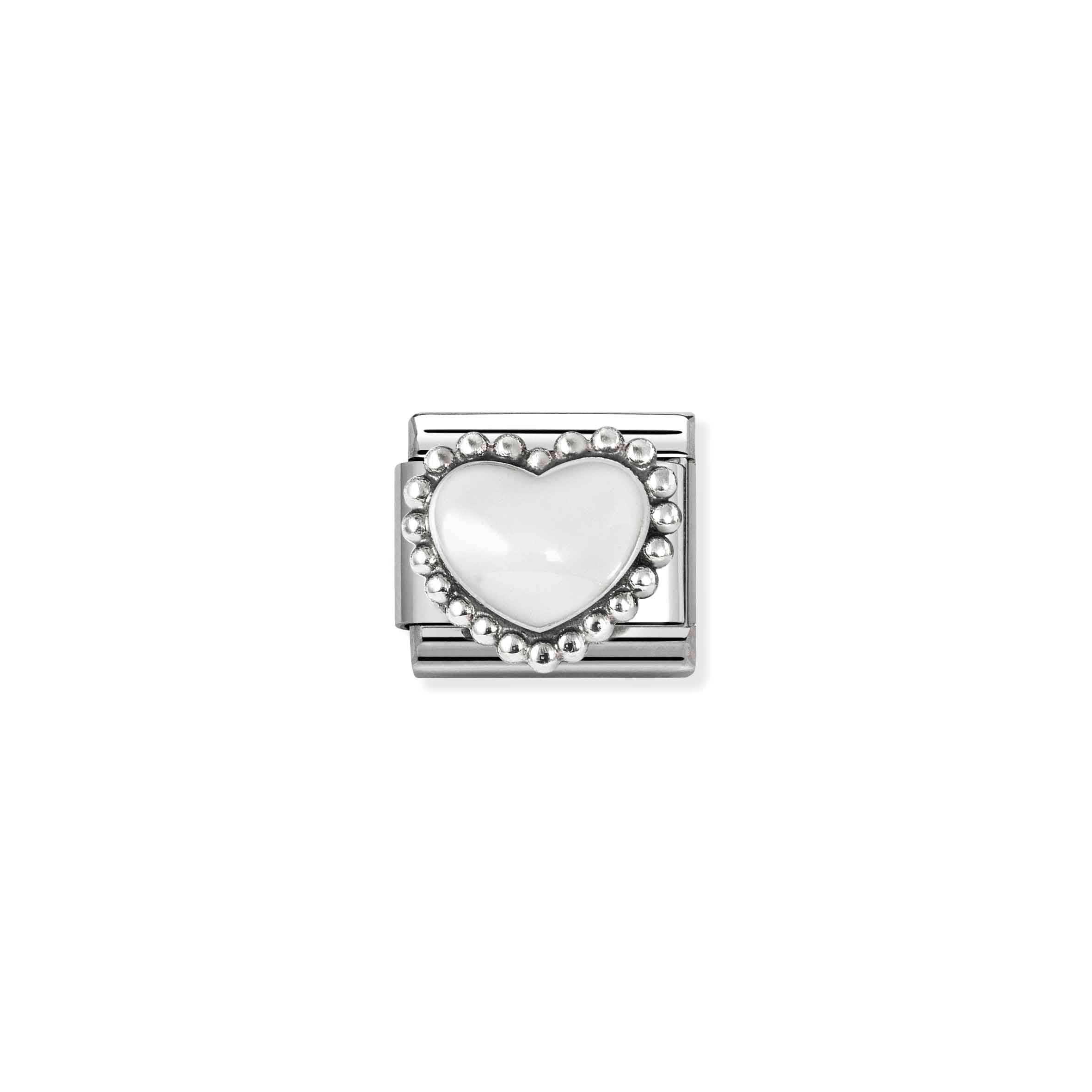 Nomination Composable Classic Symbols White Raised Heart with Dots Charm - Stainless Steel & Sterling Silver with Enamel