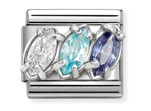 Nomination Composable Classic Light Blue Double Drop Charm - Stainless Steel & Sterling Silver with Cubic Zirconia