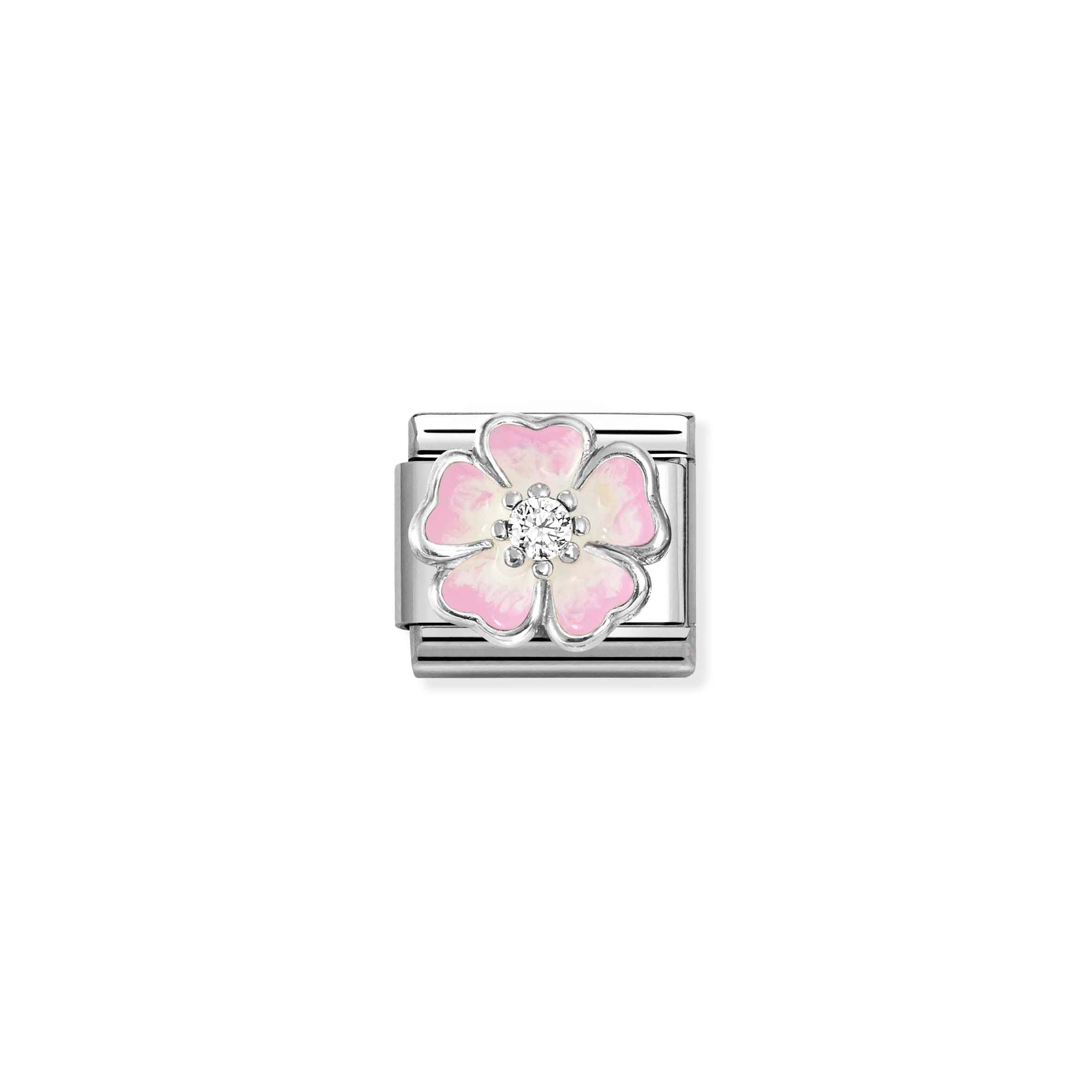 Nomination Composable Classic Symbols Pink Shaded Flower Charm - Stainless Steel & Sterling Silver with Enamel & Cubic Zirconia
