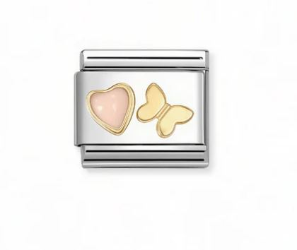 Nomination Composable Classic White Mother of Pearl Heart Charm - Stainless Steel & Yellow Gold