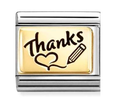 Nomination Composable Classic Thanks Heart & Pencil Plate Charm - Stainless Steel & Yellow Gold