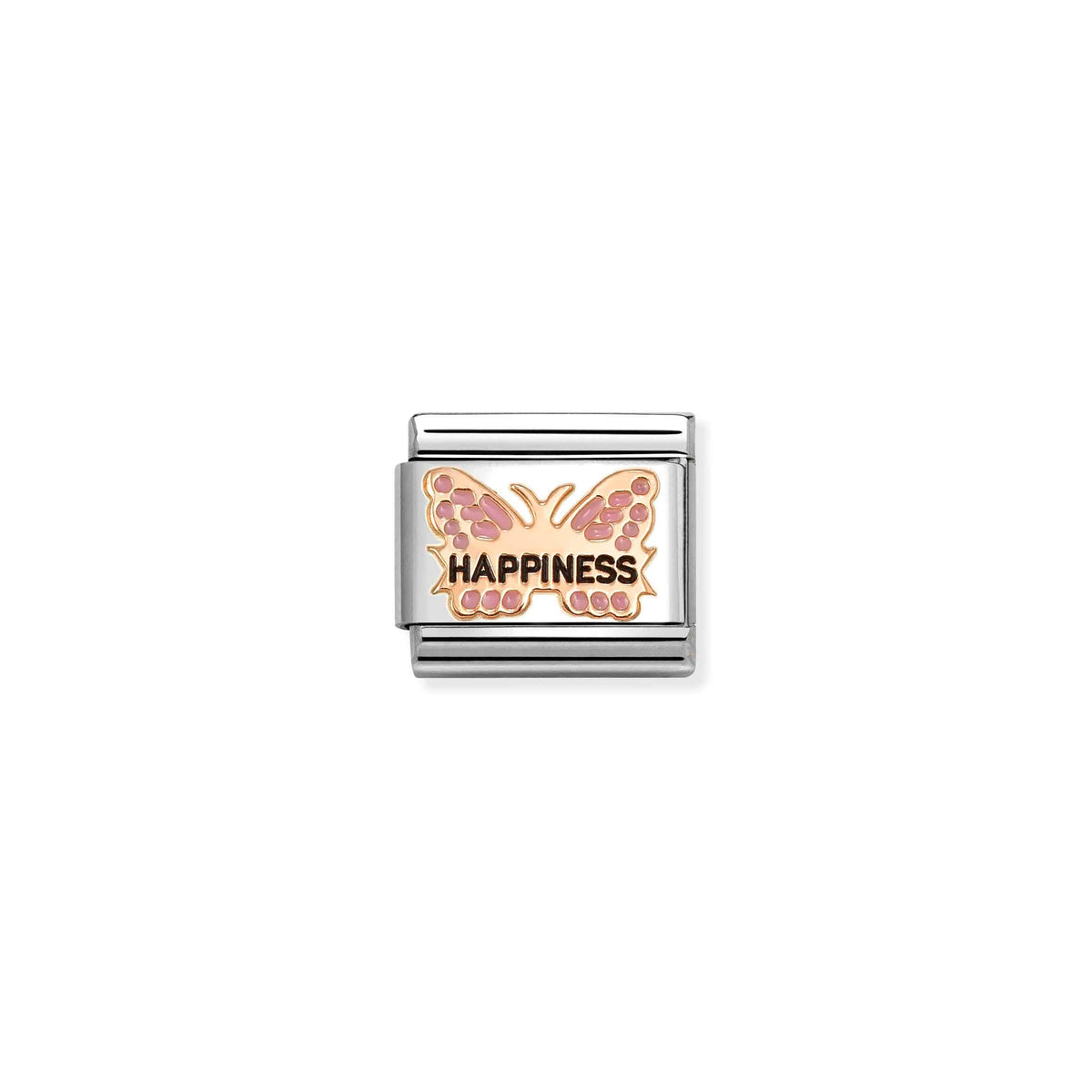 Nomination Composable Classic Symbols Happiness Pink Butterfly Charm - Stainless Steel & Rose Gold with Enamel