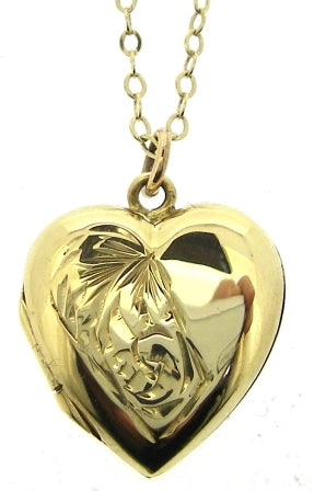 Vintage 9ct Yellow Gold Heart Locket Pendant With Chain 17.5'