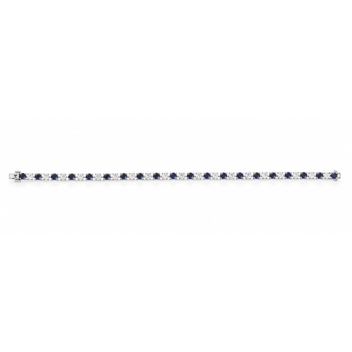 9ct Yellow Gold Lab Grown Sapphire And Diamond Tennis Bracelet, White Gold Claws