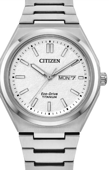 Citizen Gents Zenshin Super Titanium Eco-Drive Watch 39mm Textured White Dial