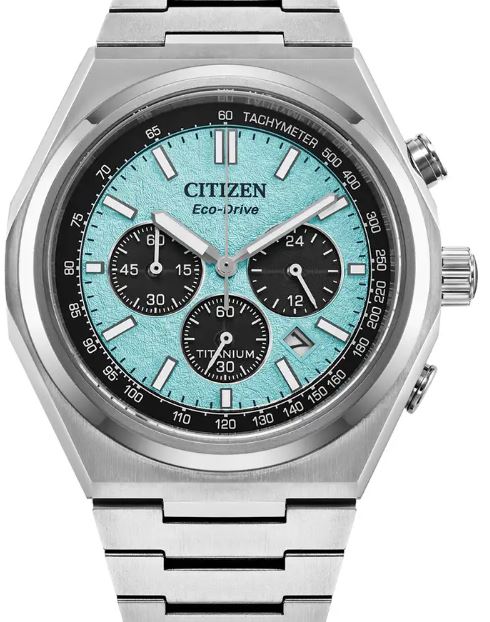 Citizen Gents Zenshin Super Titanium Eco-Drive Chronograph Watch 42mm Textured Blue Dial
