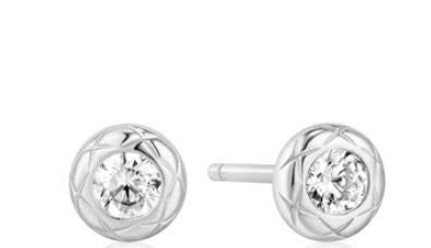 Ania Haie Sterling Silver Cubic Zirconia Text Bzl Set Stud Earrings 3.2mm