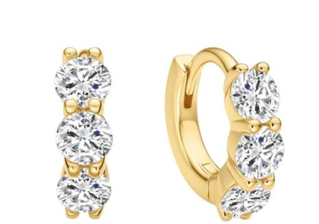 Ania Haie Gold Plated 3CZ Huggie Hoop Earrings 6.5mm