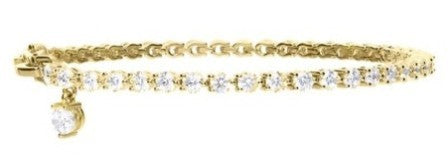 Diamondfire Sterling Silver Yellow Gold Plated CZ Claw Set Tennis Bracelet With Small CZ Charm 17-19cm
