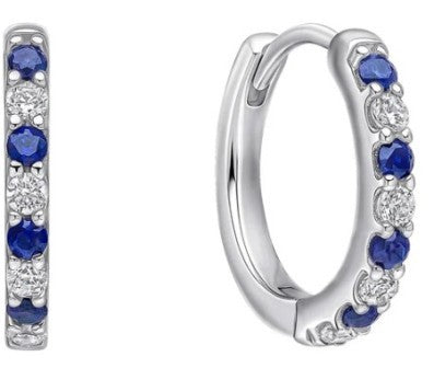 Diamondfire Sterling Silver CZ And Created Sapphire Hoop Earrings