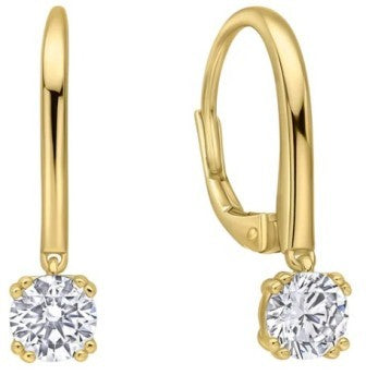 Diamondfire Sterling Silver Yellow Gold Plated French Hook Earrings With Double Claw Set CZ Drop
