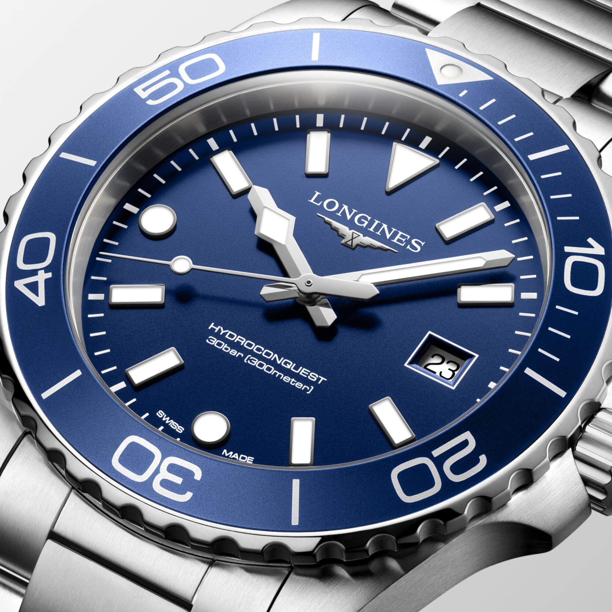 Longines HydroConquest 42mm Blue Bezel Quartz Mens Watch