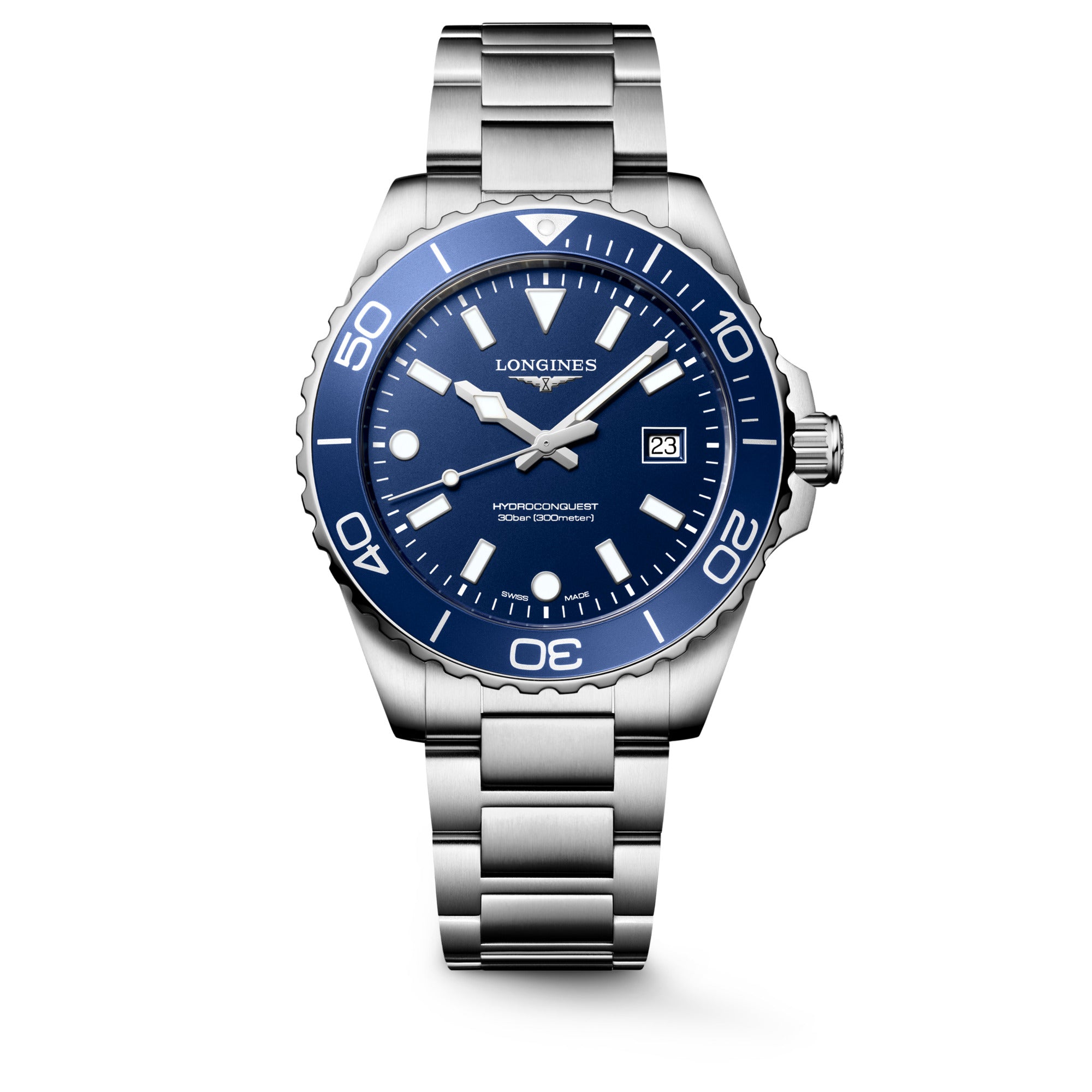 Longines HydroConquest 42mm Blue Bezel Quartz Mens Watch