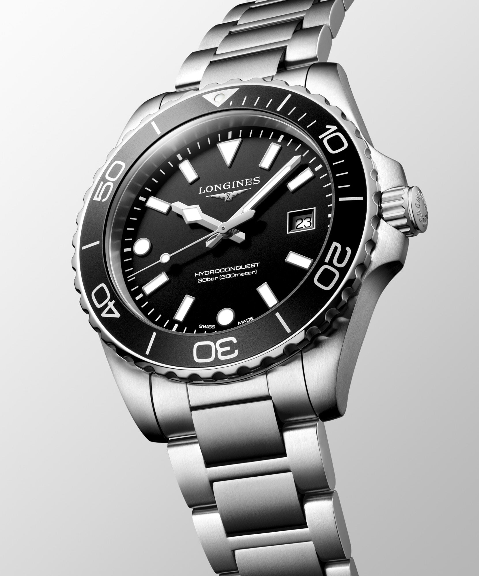 Longines HydroConquest 42mm Black Bezel Quartz Mens Watch