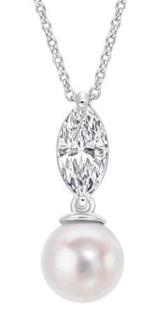 Diamondfire Sterling Silver Marquise Cut CZ And Synthetic Pearl Pendant