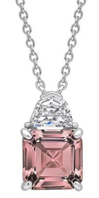 Diamondfire Sterling Silver Square Cut Synthetic Morganite And CZ Pendant