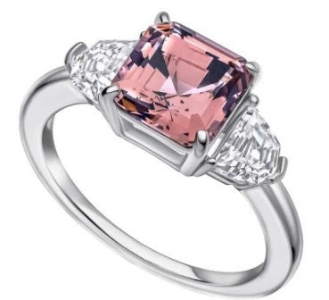 Diamondfire Sterling Silver Square Cut Synthetic Morganite And CZ 3 Stone Ring