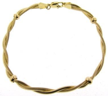 Vintage 9ct Yellow Gold 2 Row Twist Snake Link Bracelet 7.25'