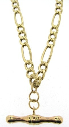 Vintage 9ct Yellow Gold Figaro Link T/Bar Chain 18.75'
