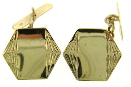 Vintage 9ct Yellow Gold Hexagonal Shape Cufflinks