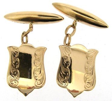 Vintage 9ct Rose Gold Shield Shape Cufflinks