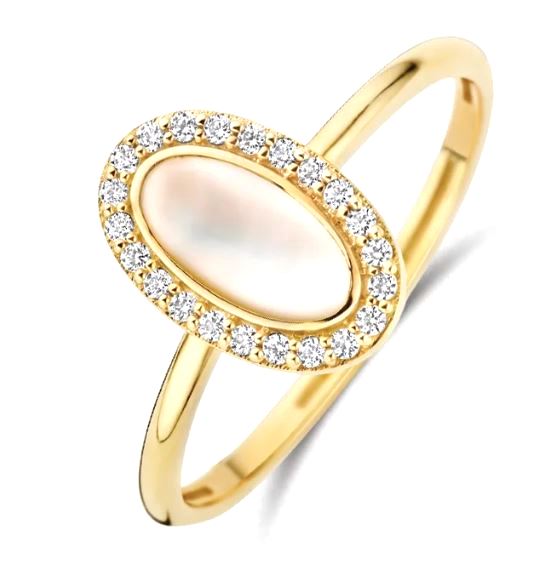 Blush 14ct Yellow Gold Oval Mother of Pearl and CZ Cluster Ring - 54