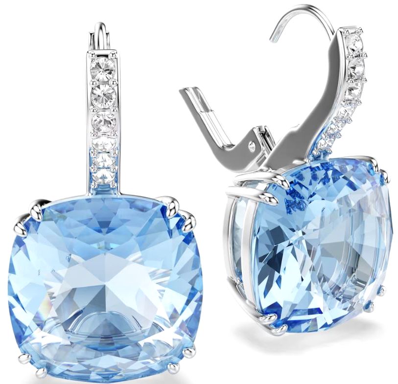 Swarovski Millenia Drop Earrings, Cushion Cut, Blue, Rhodium Plated