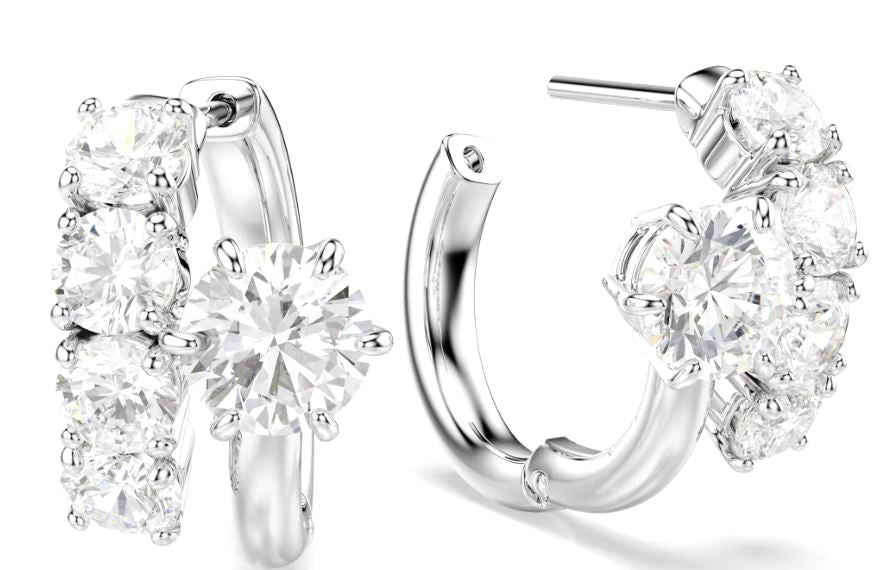 Swarovski Matrix Hoop Earrings, Round Cut, White, Rhodium Plated