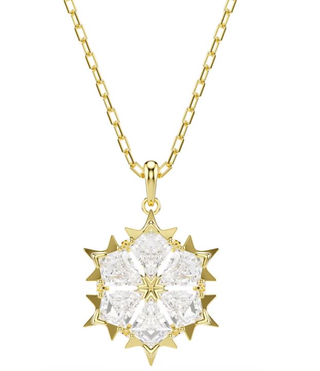 Swarovski Magic Pendant, Mixed Cuts, Snowflake, White, Gold Tone Plated