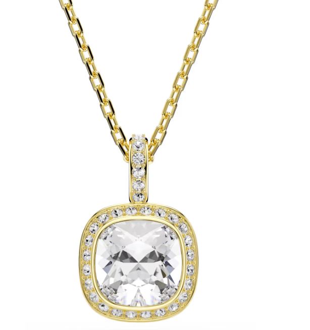 Swarovski Una Angelic Pendant, Mixed Cuts, Cushion Cut, White, Gold Tone Plated