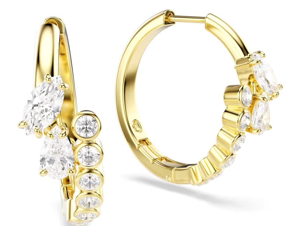 Swarovski Mesmera Hoop Earrings, Mixed Cuts, White, Gold Tone Plated